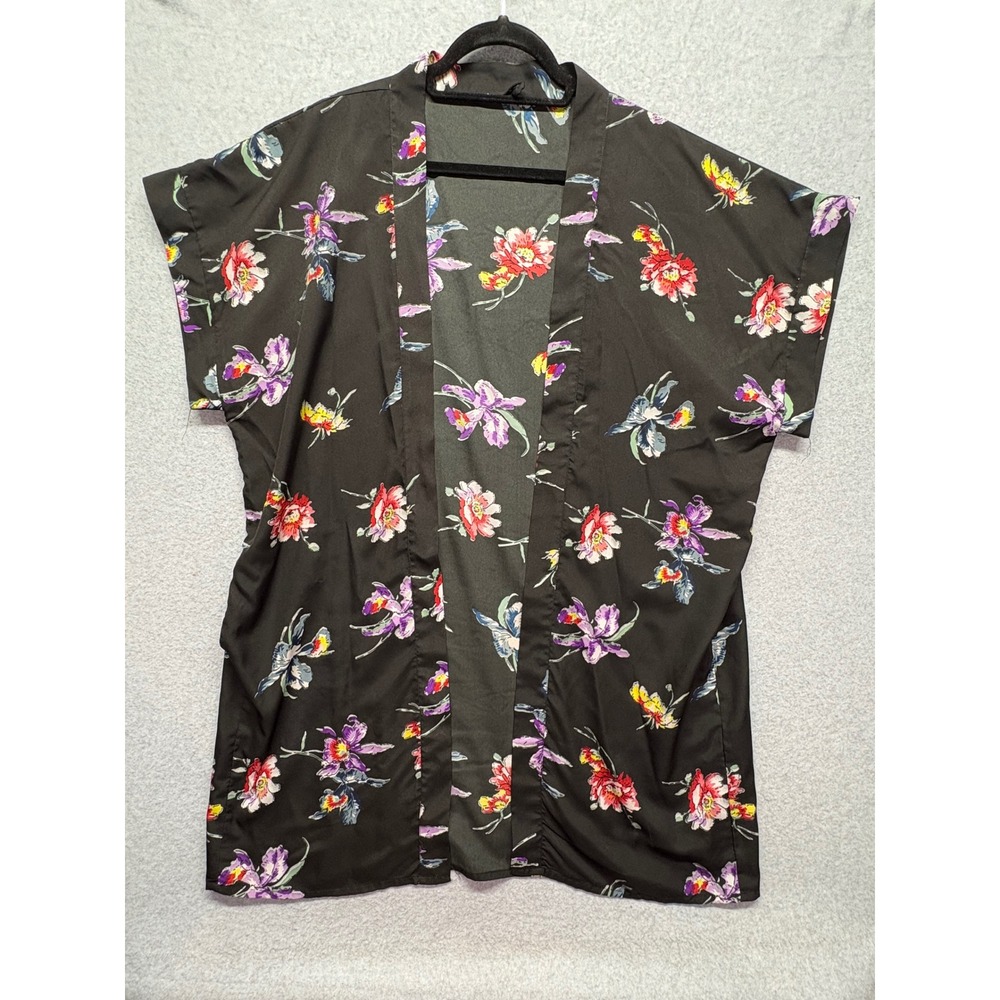 Five Below Floral Kimono Cover Up Black One Size KB080418‎ Open Front Wrap